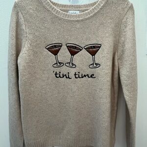 Nicole Miller Cream 'Tini Time' Graphic Crewneck Sweater